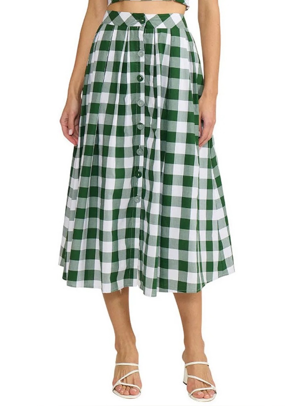 Lucy Paris Green Gingham Button-Front Midi Skirt - Unbranded